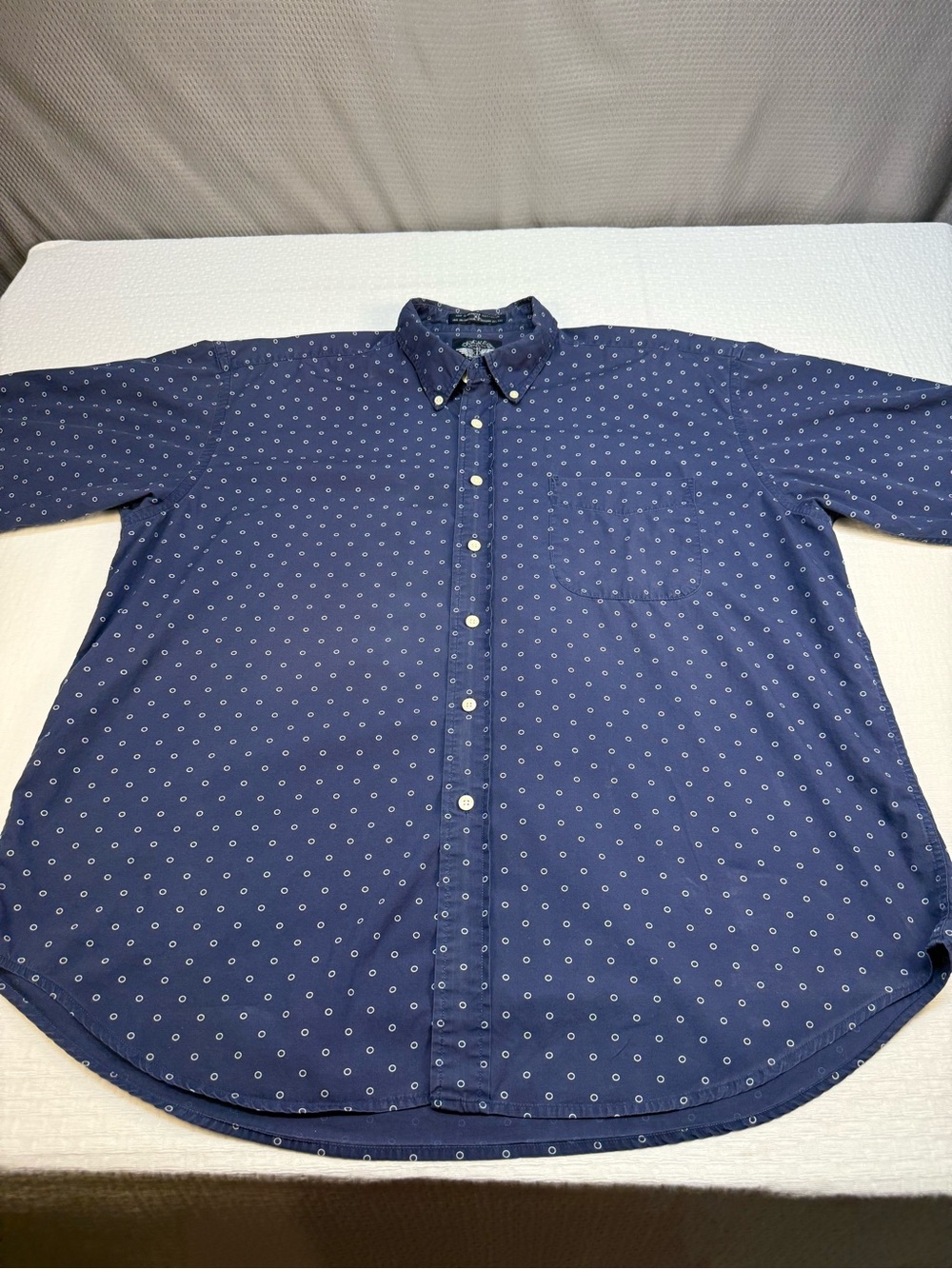 Dockers Navy Button-Down Shirt with White Micro Dot Print